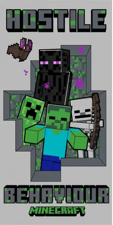 Nová Kolekce Dětská osuška MINECRAFT HOSTILE BEHAVIOUR 70x140 cm