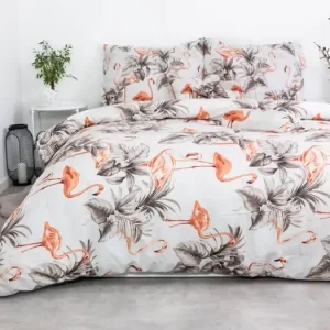 Nejprodávanější 7dílná sada francouzského povlečení Plameňáci šedé – s prostěradlem 220 × 230 cm