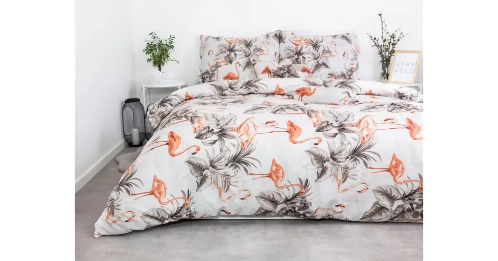 Nejprodávanější 7dílná sada francouzského povlečení Plameňáci šedé – s prostěradlem 220 × 230 cm