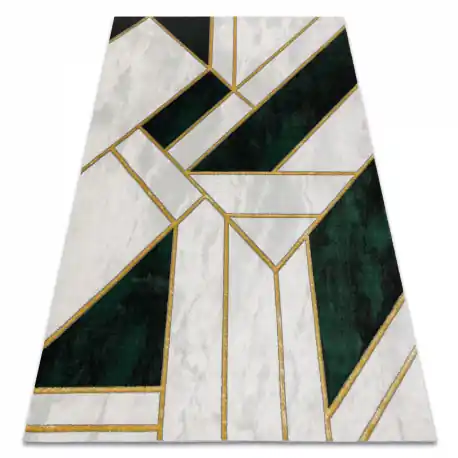 Pouze Dnes Koberec EMERALD výhradní 1015 glamour, stylový mramor, geometrický lahvově zelená / zlato