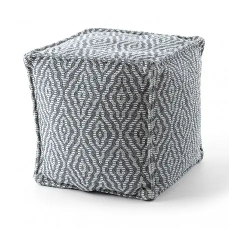 Autentický Taburet KWADRAT 50 x 50 x 50 cm Boho 22084 Sedací kostka, tmavě antracit, krémový