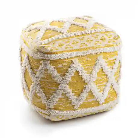 Přímo Od Výrobce Taburet KWADRAT 50 x 50 x 50 cm Boho, kosočtverce 22297 Sedací kostka, tmavě žlutý / krémový