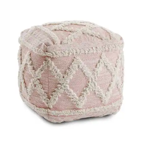 Novinka Taburet KWADRAT 50 x 50 x 50 cm Boho, kosočtverce 22297 Sedací kostka, růžový / krémový