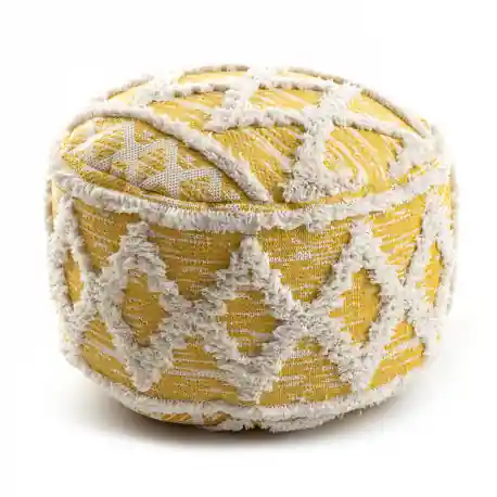 Ověřený Taburet WALEC 50 x 50 x 50 cm Boho, kosočtverce 22297 Válec na sezení žlutý / krémová