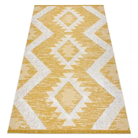 Přímo Od Výrobce Koberec ECO SISAL BOHO MOROC Diamanty 22312 střapce - dvě úrovně rouna žlutá / krémový, recyklovatelná bavlna