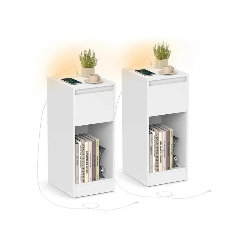 Nová Kolekce Set dvou nočních stolků s LED osvětlením LET710W01 (2 ks)