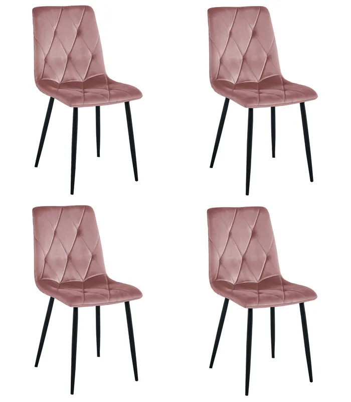 Set čtyř jídelních židlí LIBRA sametové, růžové / černé nohy (4 ks) Nakupujte Hned