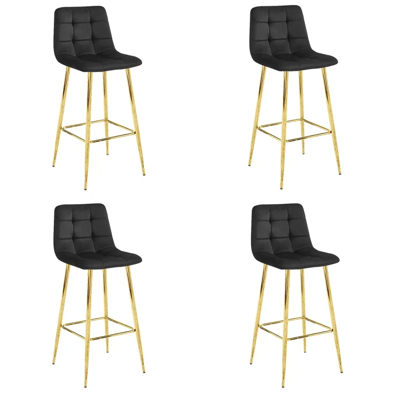 Horká Nabídka Set čtyř barových židlí ARCETO sametové černé (zlaté nohy) 4 ks