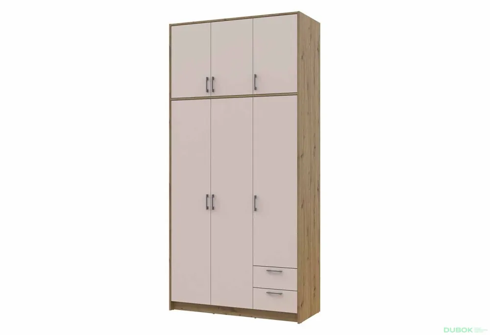 Skříň Rondi s vysokým mezaninem, dub Artisan/kašmír, 3 ks, dřevotříska, 121x52x260 Výhodná Nabídka
