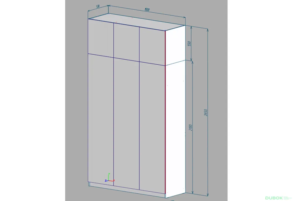 Omezená Nabídka Šatní skříň 3 150x53x265 k. Dřevotříska 16 mm Nymphea alba, f. MDF 16 mm barva Bílá matná, frézovaná. Linka + mýdlo