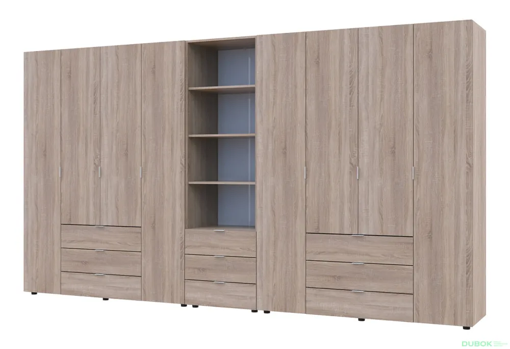 Skříň osmidveřová s regálem se zásuvkami Gelar 370 cm dub sonoma Must-Have