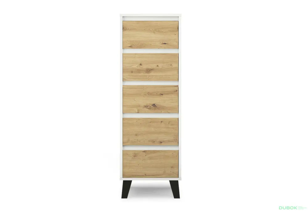 Akční Cena Komoda Borg 5s/40 bílá / dub artisan
