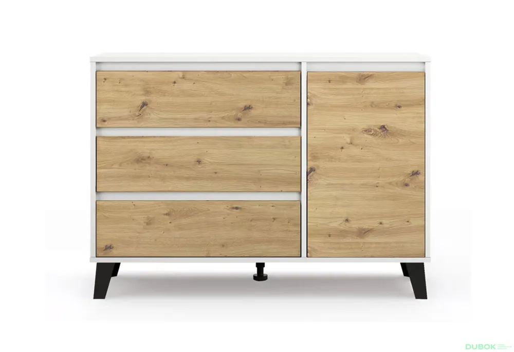 Rychlé Dodání Komoda Borg 1d3s bílá / dub artisan