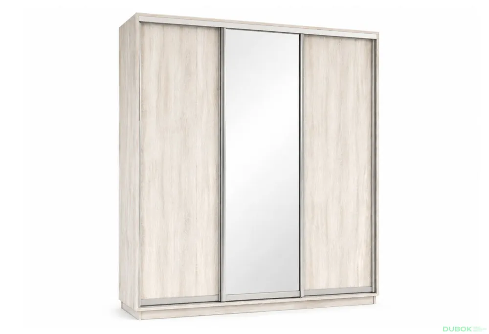 Skříň s posuvnými dveřmi 2000x2200x600 2LTD 1 Zrcadlo Artwood světlý, profil stříbrný Časově Omezené