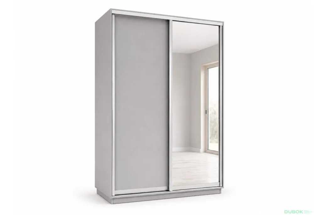 Zlevněný Skříň s posuvnými dveřmi 1500x2200x600 1LTD 1 Zrcadlo myší šedá, profil stříbrný