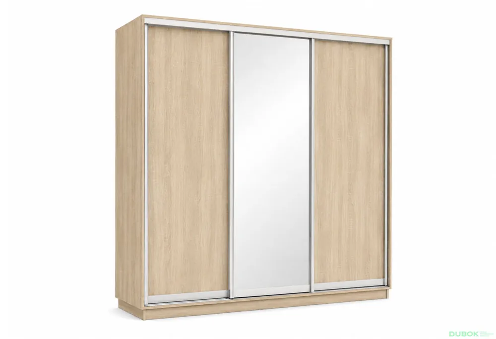 Vrácení Zdarma Skříň s posuvnými dveřmi 2500x2200x600 2LTD 1 zrcadlo Dub Sonoma, profil stříbrný