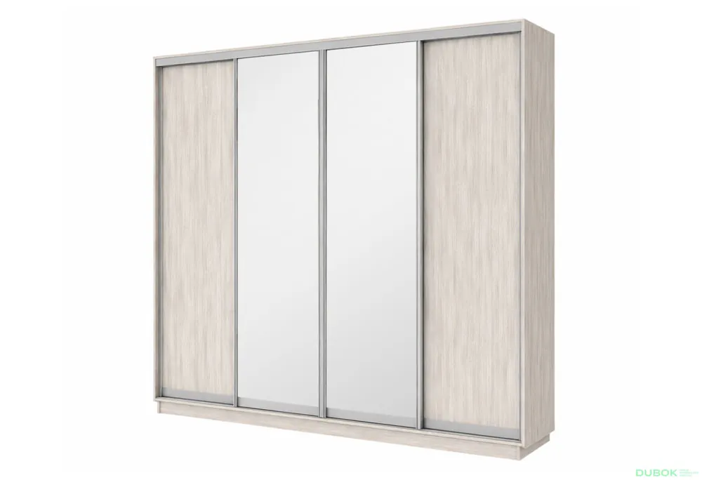 Akční Nabídka Šatní skříň s posuvnými dveřmi 4D 2800x2300x450 2LTD 2 zrcadla artwood světlý, profil stříbrný