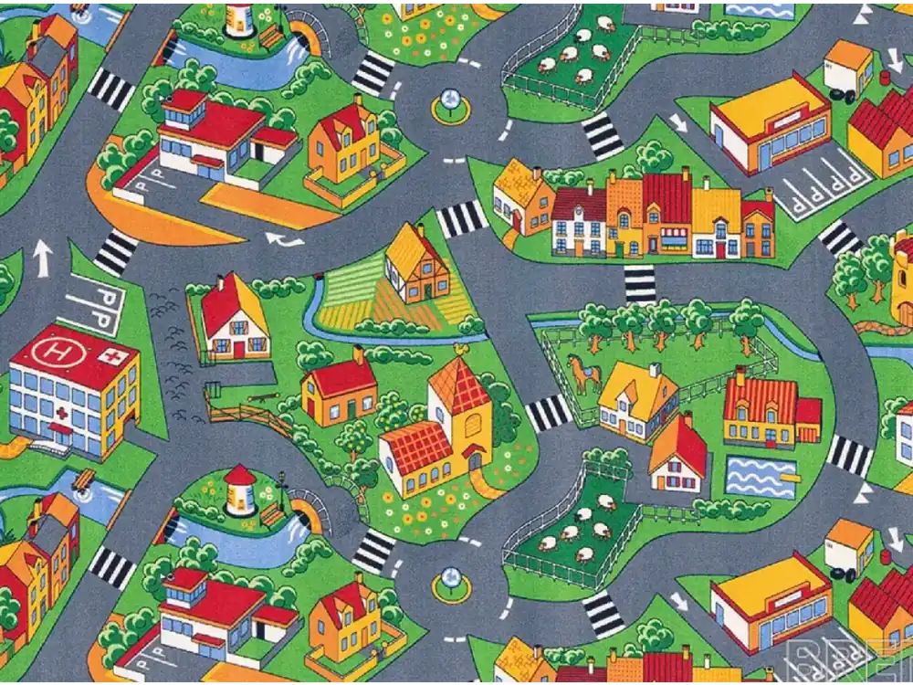 Dětský metrážový koberec - Little village 4m šíře Vysoce Kvalitní