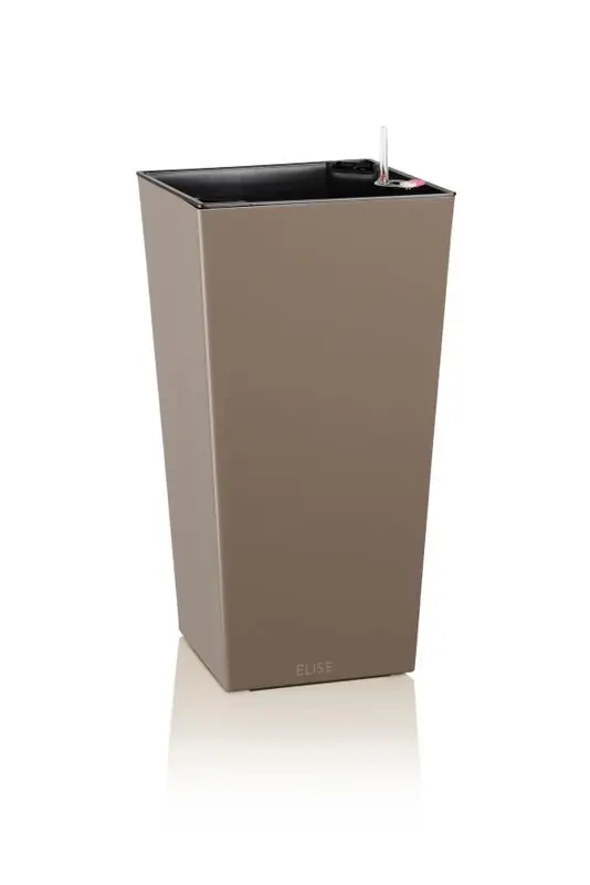 Levný Vysoký samozavlažovací květináč Plastkon Gardenico Elise kapučíno taupe lesk (20 x 20 x 36)