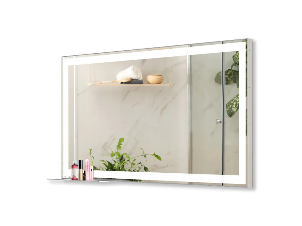 Výprodej Koupelnové make-up zrcadlo s osvětlením a poličkou MMIRO Bathroom Fashion BF3, 122x61 cm stříbrná
