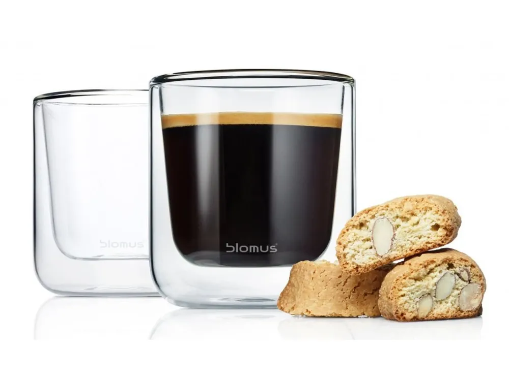 Dvoustěnné sklenice na espresso Blomus NERO, 2ks, 80 ml Hit Sezóny