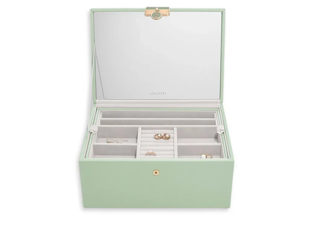 Víkendová Akce Luxusní šperkovnice se zrcadlem Stackers Luxury Classic Sage Green zelená