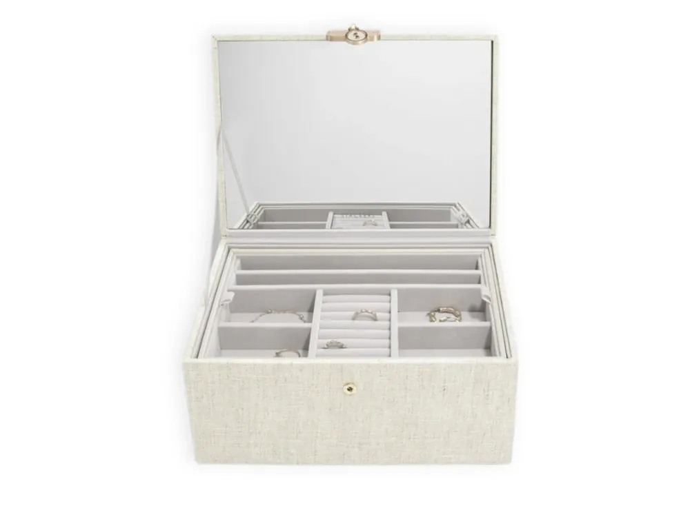 Expresní Doručení Luxusní šperkovnice se zrcadlem Stackers Luxury Classic Oatmeal & Linen krémová
