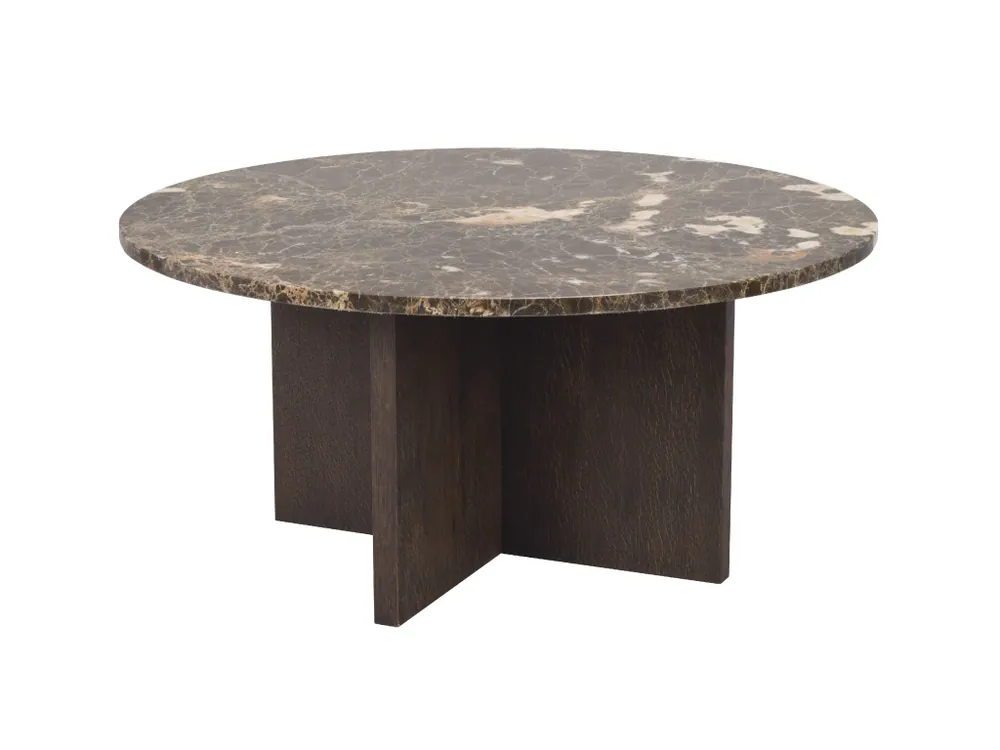Mramorový kulatý konferenční stolek Rowico Home BROOKSVILLE 90 cm Hnědý Sezónní Sleva