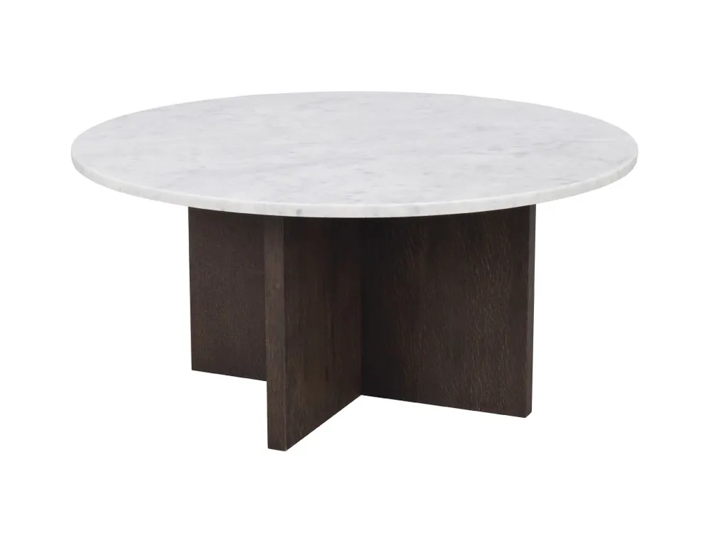 Omezená Nabídka Mramorový kulatý konferenční stolek Rowico Home BROOKSVILLE 90 cm Bílý/Hnědý