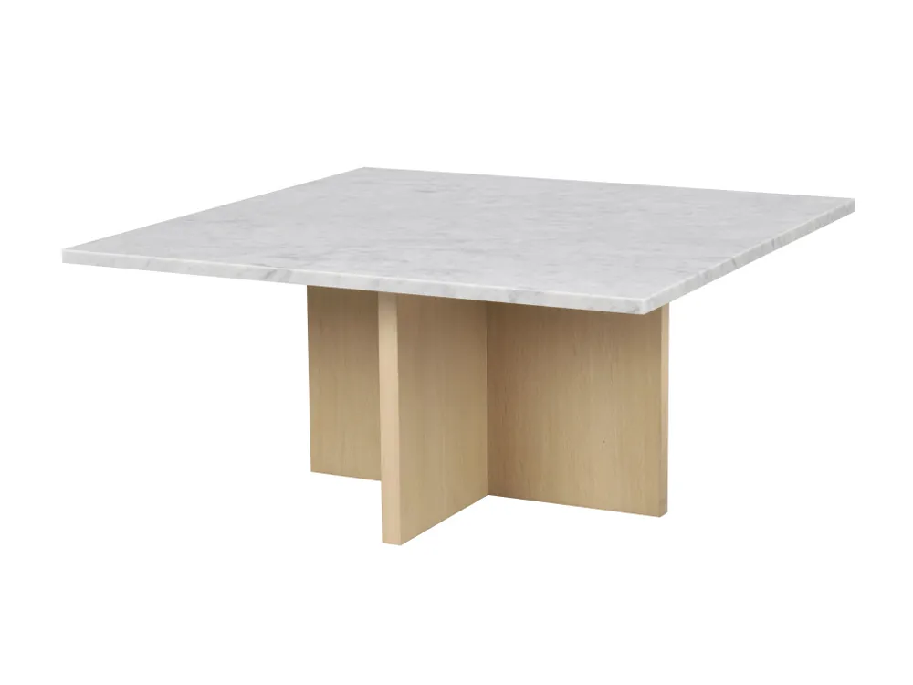 Levný Mramorový čtvercový konferenční stolek Rowico Home BROOKSVILLE 90 cm Bílý/Světle hnědý