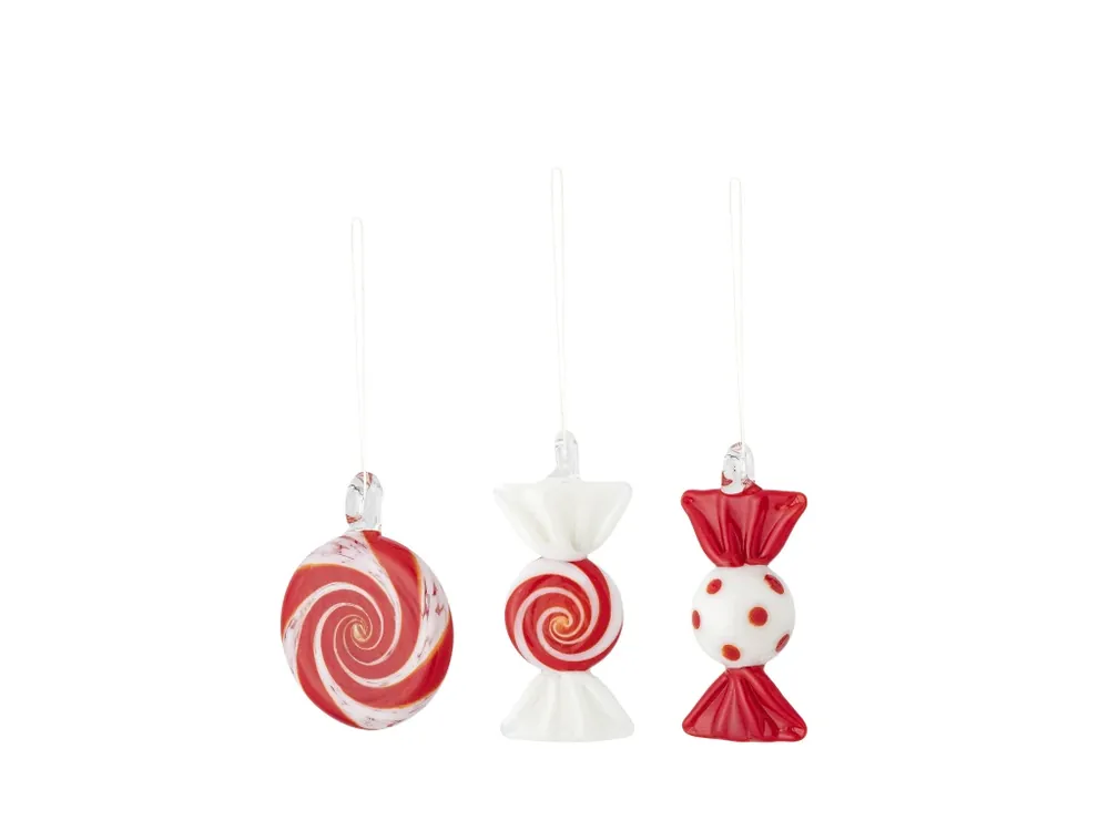 Cenová Bomba Sada vánočních ozdob ve tvaru karamelek Bloomingville FESTIVE, 3ks bílá, červená